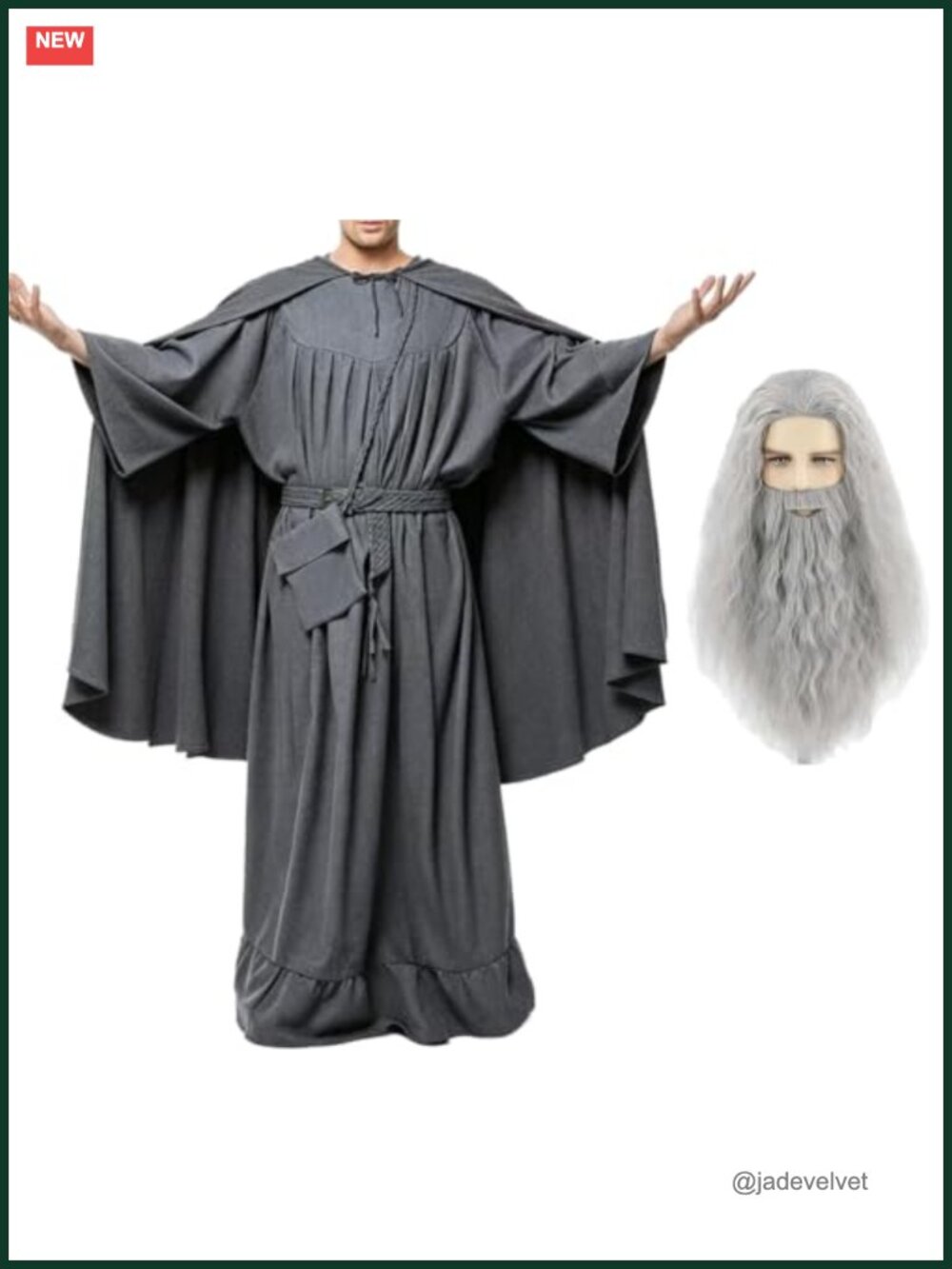 Adult Wizard Robe Cosplay Cloak Beard Wig Costume Outfit